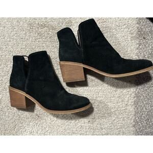 Hinge Ankle Boots Womens 6 M Black Leather Booties Pull On V Notch Block Heel